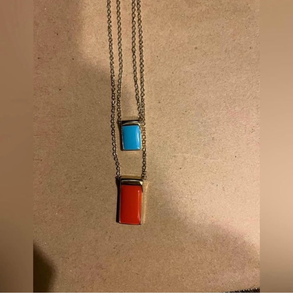 Elegant Necklace with Blue and Orange Pendants